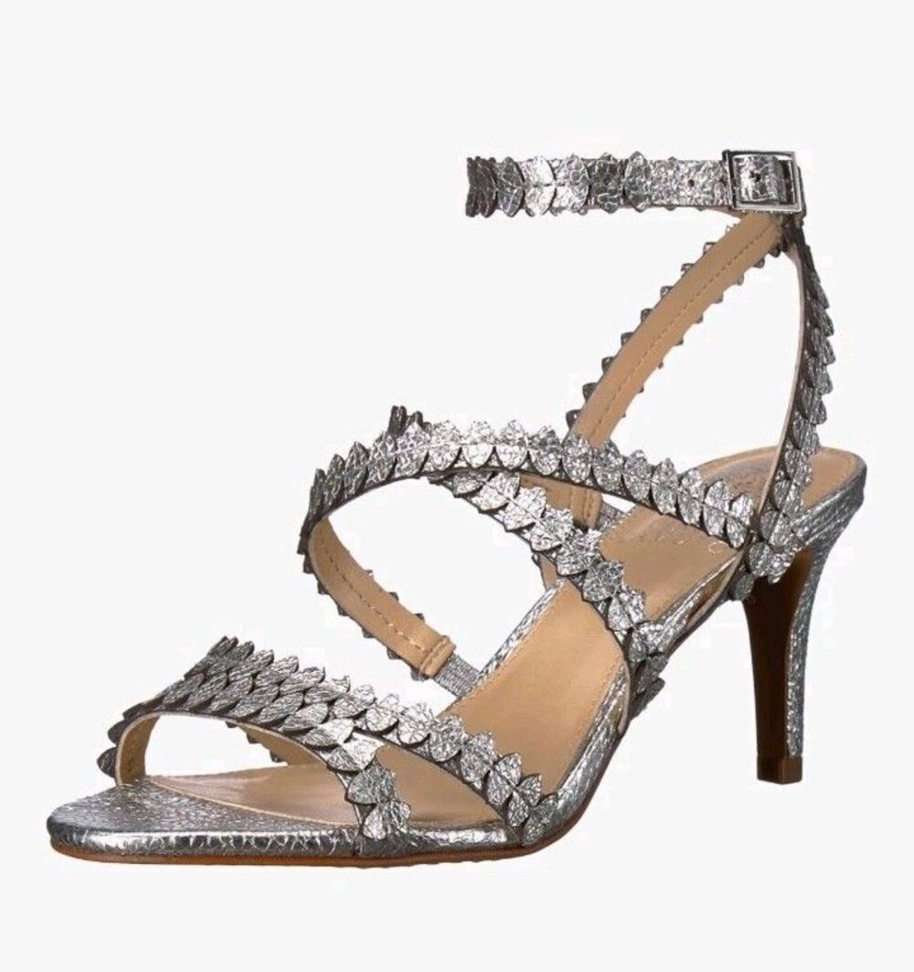 Vince Camuto Sliver Yuria Metallic Strappy Sandals Special Occasion Size 7.5